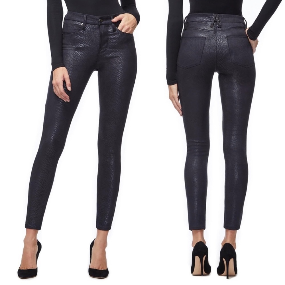GOOD AMERICAN Good Legs Metallic Snake Print Skinny Jeans size 27
